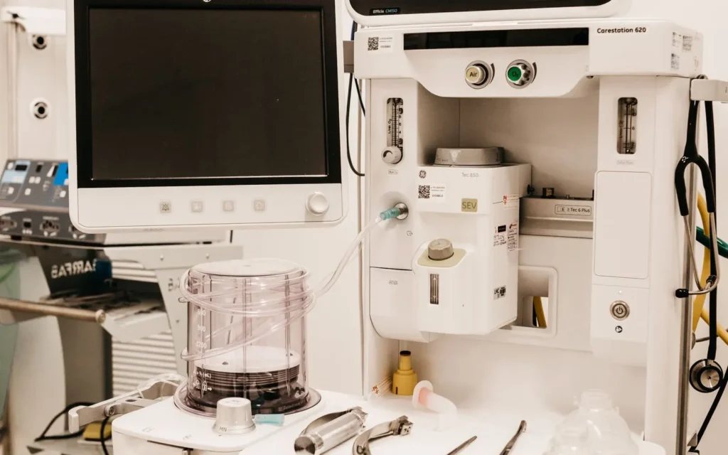Anesthesia machine and monitor in a hospital room