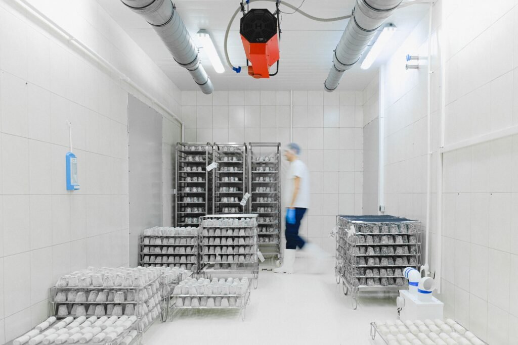 Worker in a cold storage facility for temperature-sensitive food products
