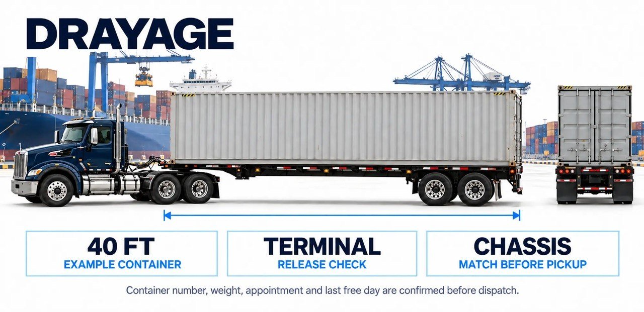 Illustration of a truck carrying an intermodal container on a chassis